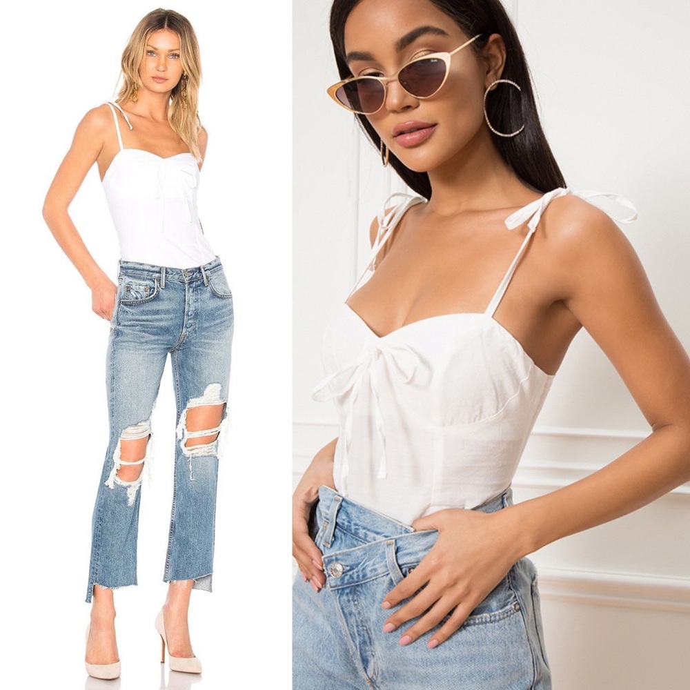 revolve tie strap bustier white corset cami top - Picture 2 of 9